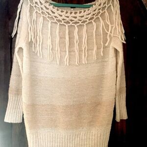 Free People fringe collar striped cream beige sweater alpaca/acrylic blend XS/P